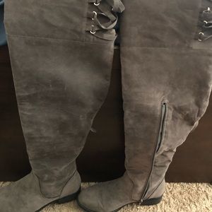 Thigh high grey boots